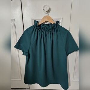 Ann Taylor Teal Ruffle Neck Blouse